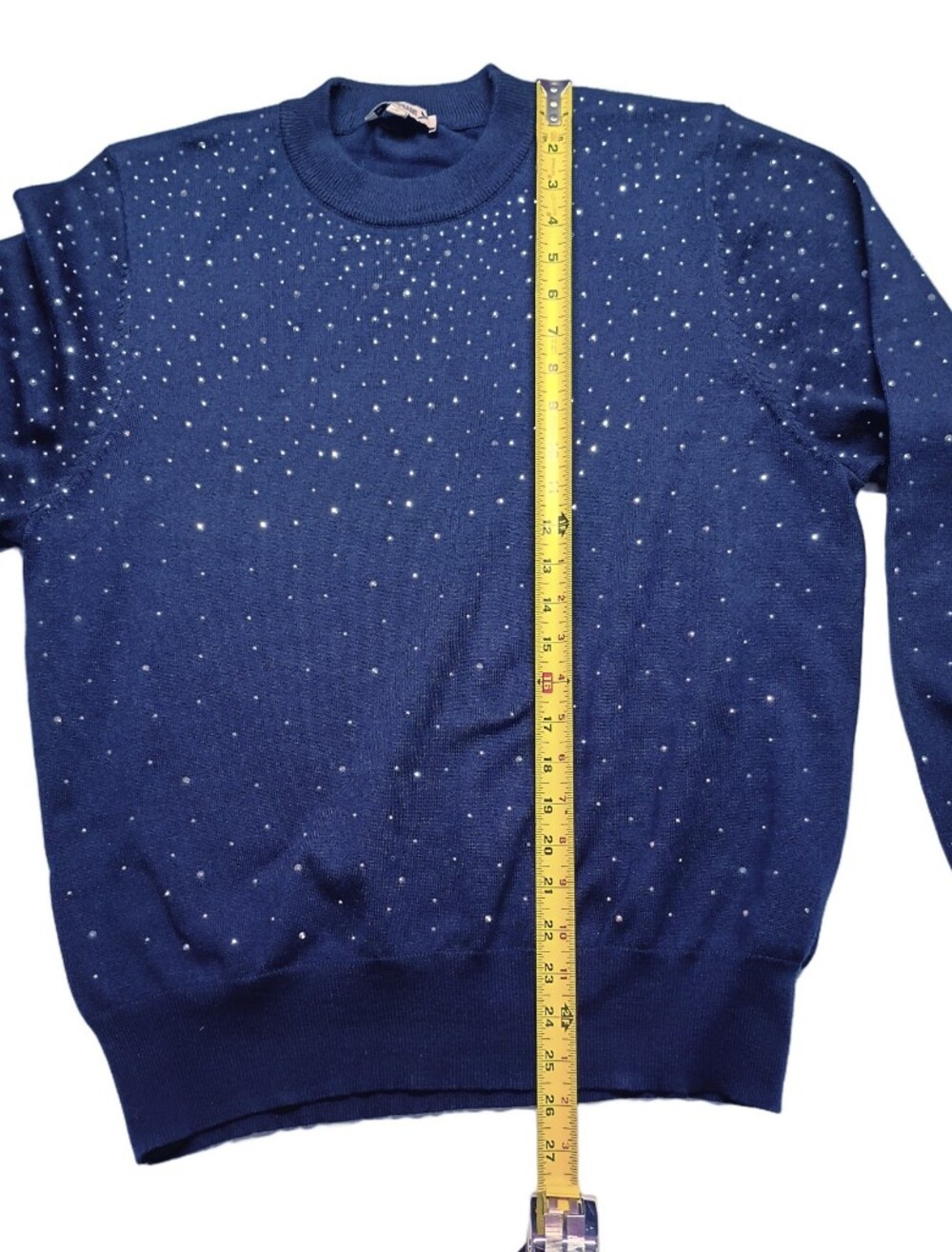 Nanette Lepore Blue Crewneck Sweater with Sparkle Studs XL - Picture 6 of 11